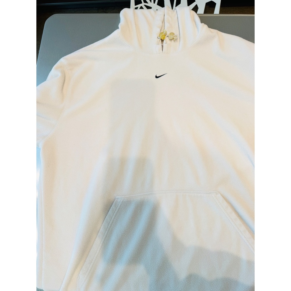 Nike Fleece Hoodie Mens XXL Cream White Pullover Center Swoosh Kangaroo Pocket